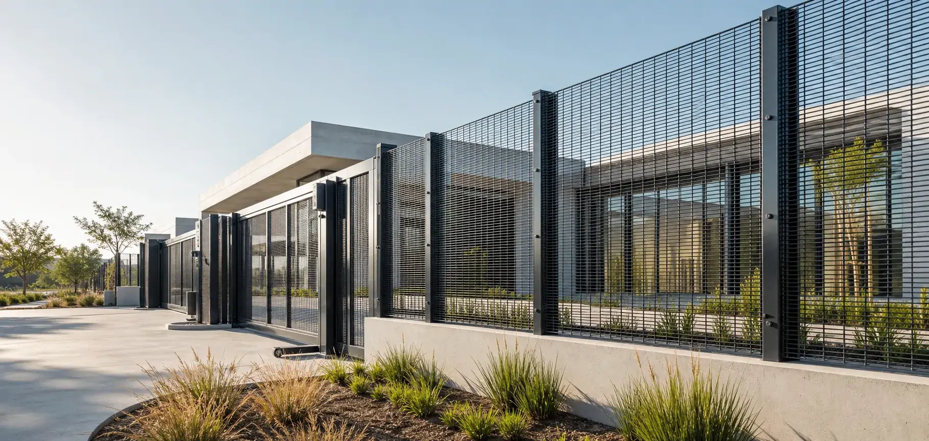 Installed ClearView fencing with electric security strands