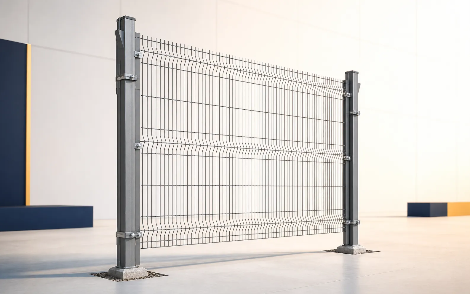 Illustrative ClearView fence panel, posts and fixator system render