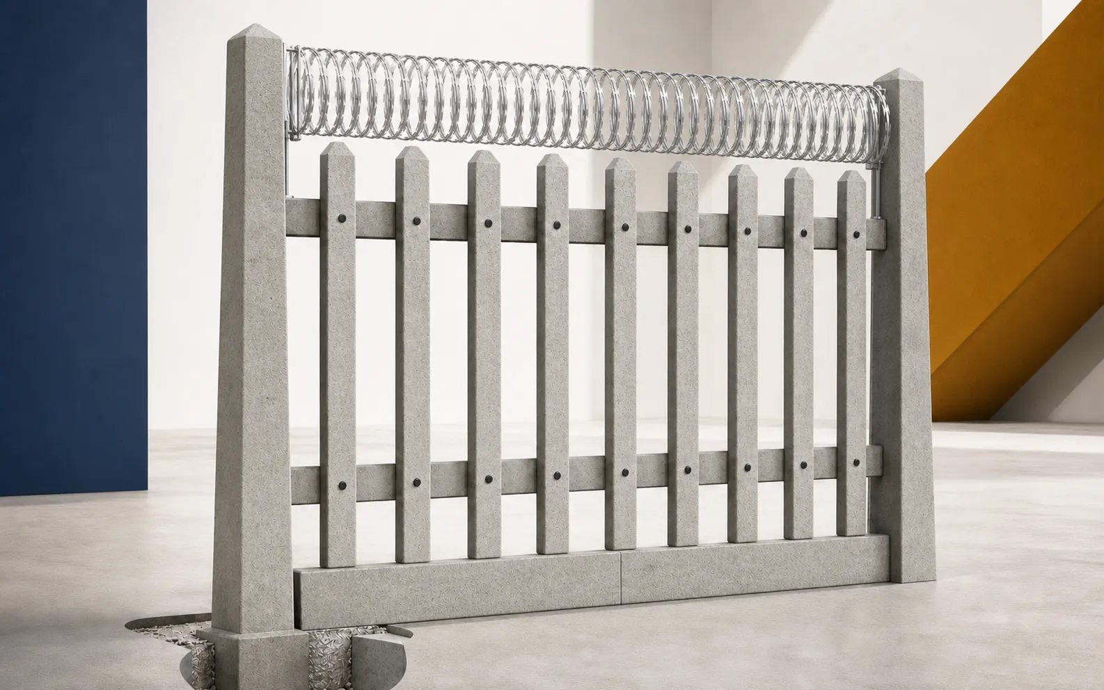 Illustrative 1.8 m + razor flatwrap concrete palisade system render