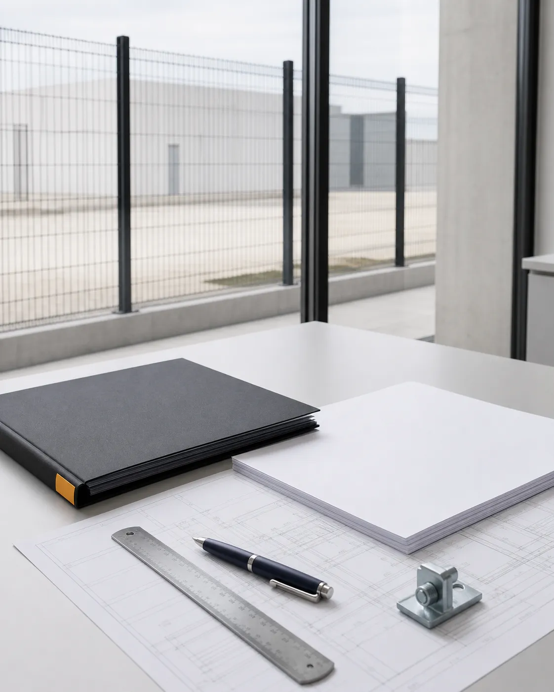 Controlled project folder and blank documents in a secure industrial project office