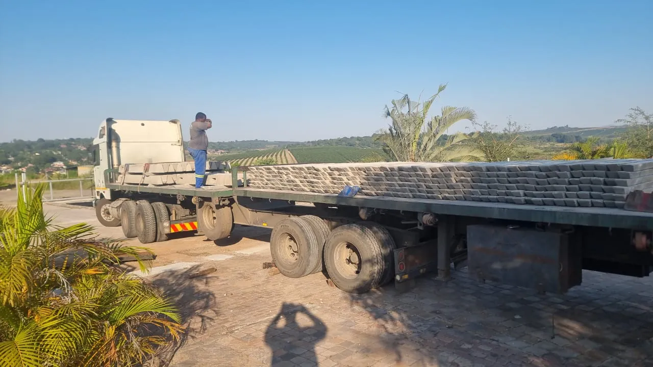 Concrete palisade components loaded for project delivery