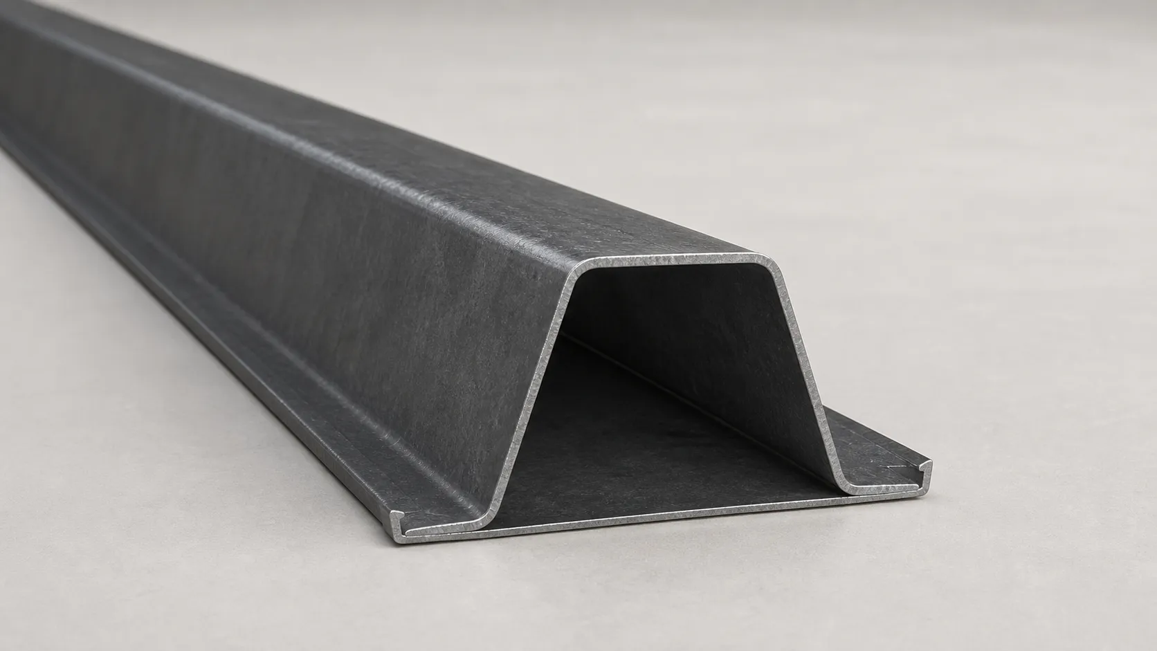 Studio product view of the galvanised folded T-post profile
