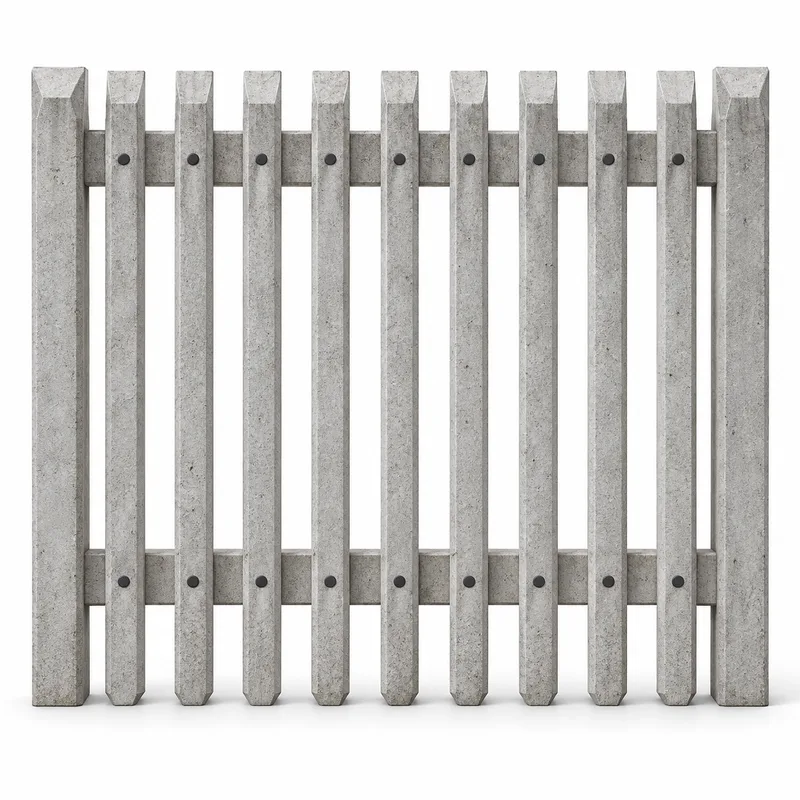 Concrete palisade product visualization: 1.8 metre system, nine pales and two rails