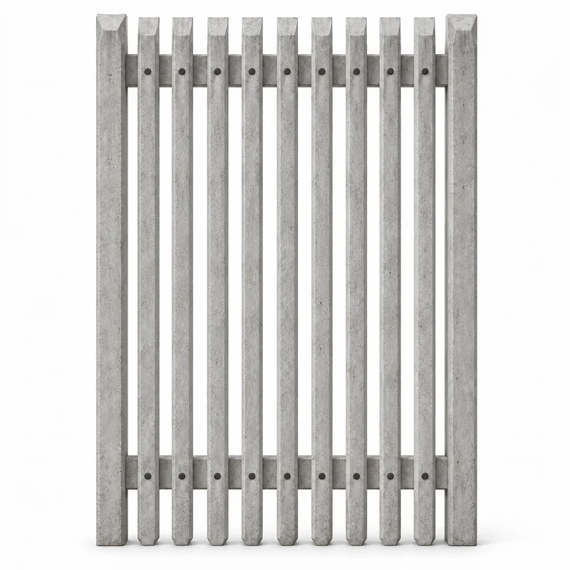 Concrete palisade product visualization: 2.4 metre system, nine pales and two rails